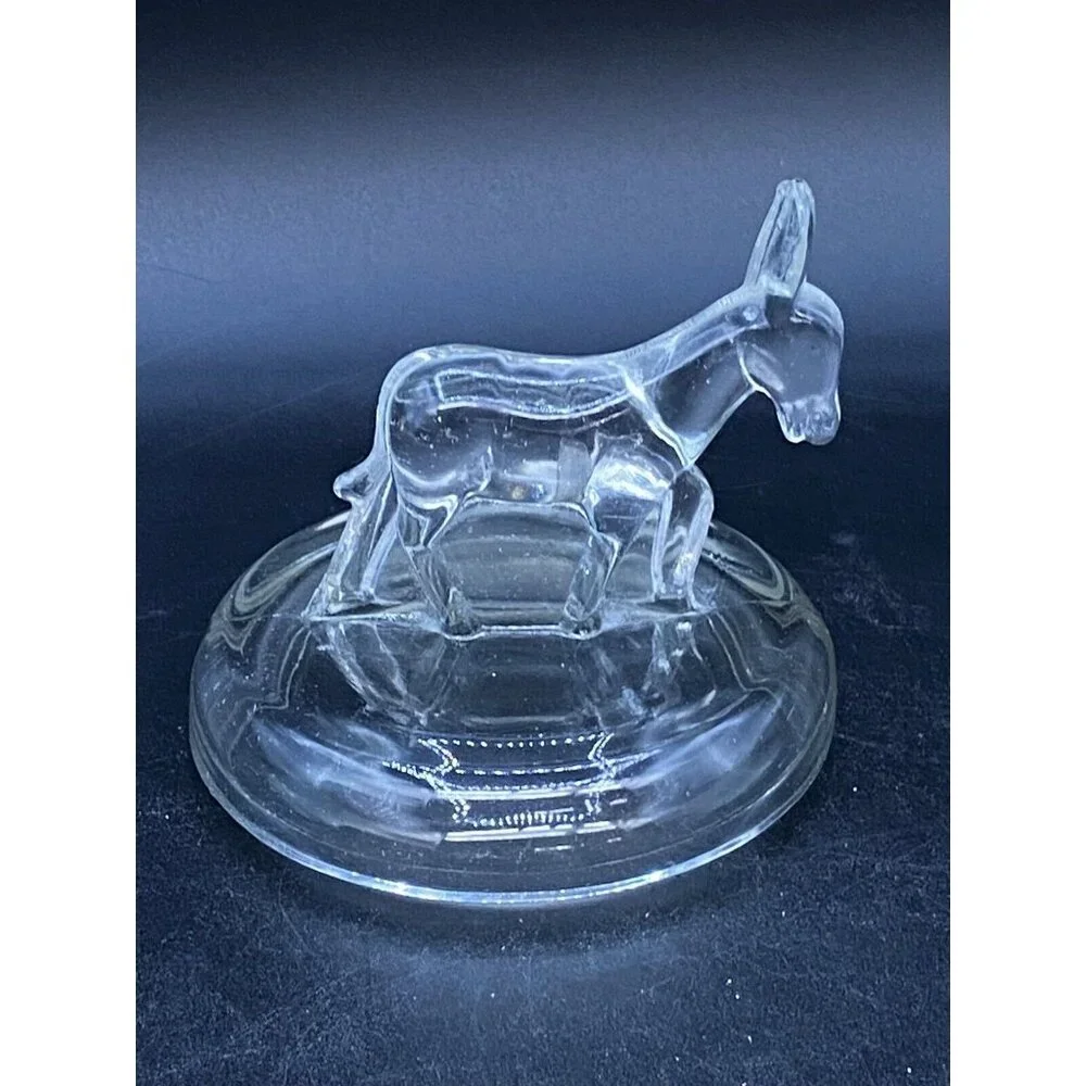 Jeanette Clear Glass Donkey Trinket Dish Lid only Vintage - Picture 2 of 7